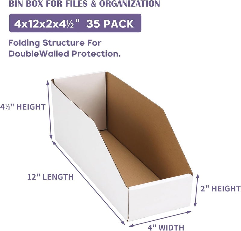 EXYGLO Cardboard Boxes, Pack of 35 Corrugated Storage Bins 12x4x4.5inch Pantry Organizer Bins for Shelves Garage Office Organization - Image 2